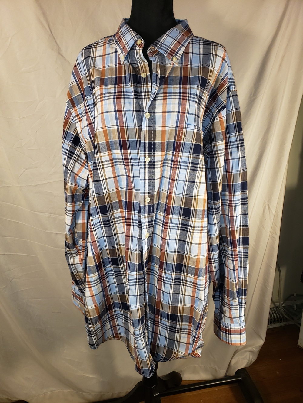 Men's Saddlebred Plaid Button-Down Shirt in Blue and Brown - 2XLT